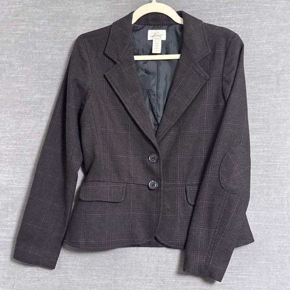 Vintage Levis Blazer S Gray Purple Plaid Wool Blend Elbow Patch Preppy 90s y2k‎ - Picture 1 of 12